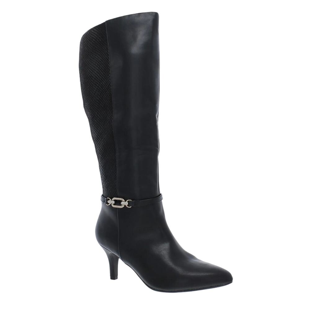 Karen Scott Women's Freylyn Buckled Knee High Dress Boots Black Snake Size 6 1/2